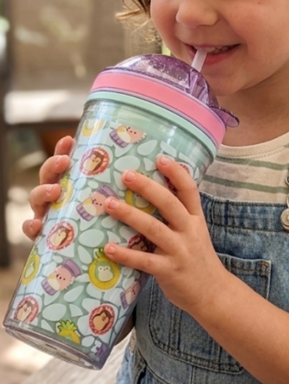 The Snack N' Drink Tumbler Squishmellos Reusable Tumbler with Straw- Pink & Aqua